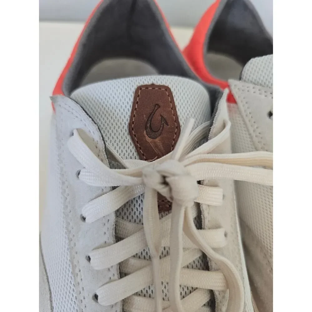 Olukai Mio Li Men’s Size 9.5 Neutral & Coral Sneakers Sude Mesh Comfort Travel